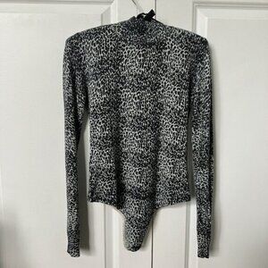 Guess by Marciano Bodysuit Womens S Animal Cheetah Print Turtleneck Long Sleeve